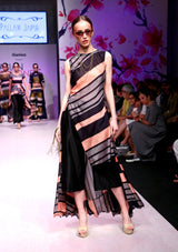 Pragya Jaiswal in Pink and Grey Striped Kurta with Black Culottes-Indo Western-Pallavi Jaipur