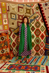 Multi-colour indi-leheriya straight kurta, pants and dupatta set