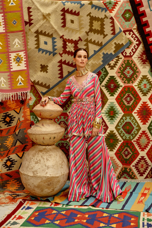 Hot pink Indi-leheriya Treasure Tunic with Dupatta Set