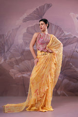 The alipore jhilmil saree set in butter yellow with Ambi Rani Blouse
