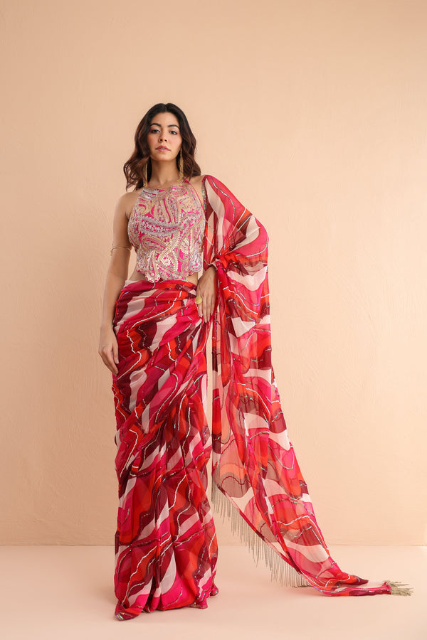 The cosmo politian saree with ambi backless blouse
