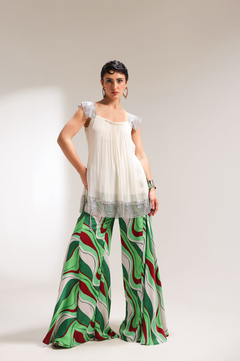 The beverly hills crème tunic with bell-bottoms set