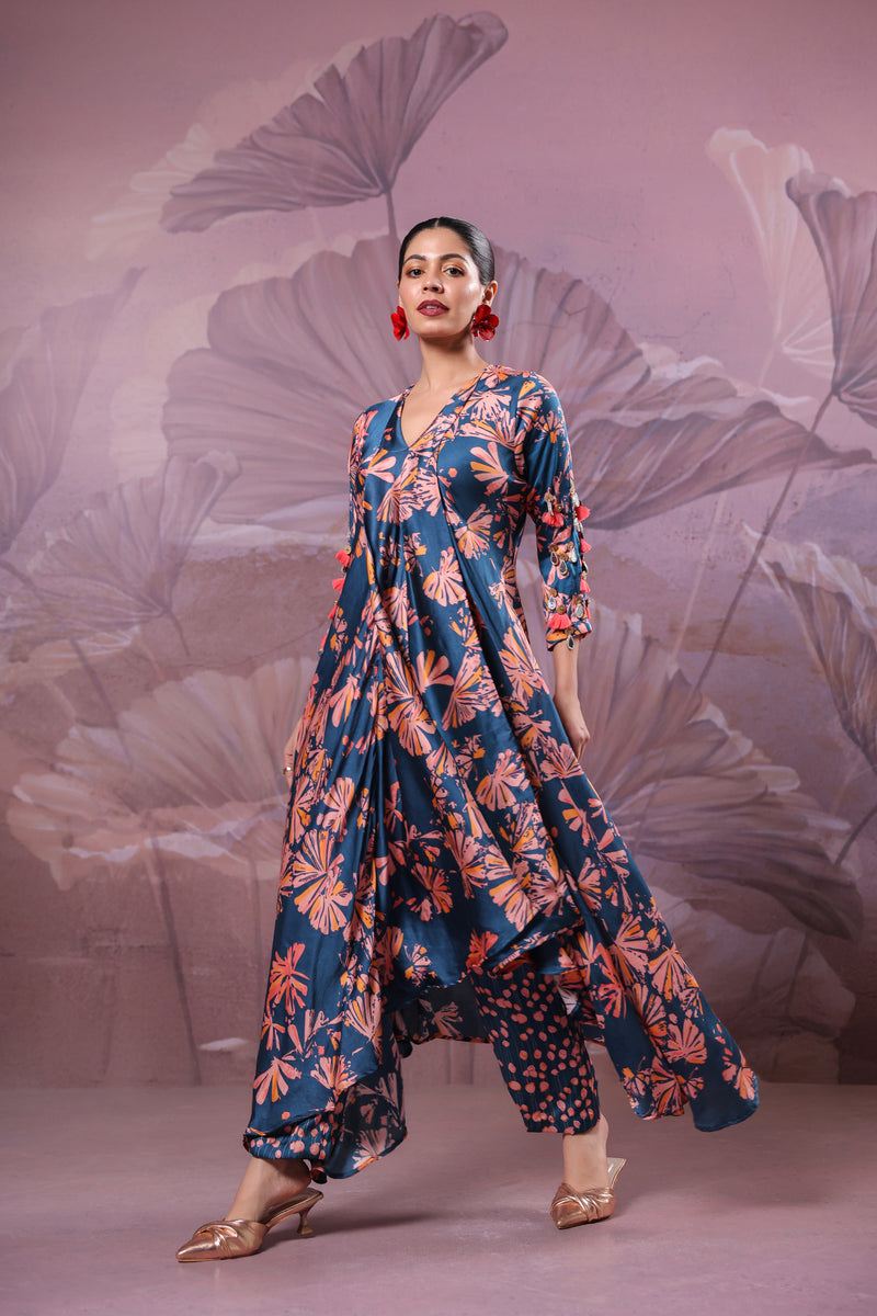 Ballygunge prussian blue tassel tunic set in