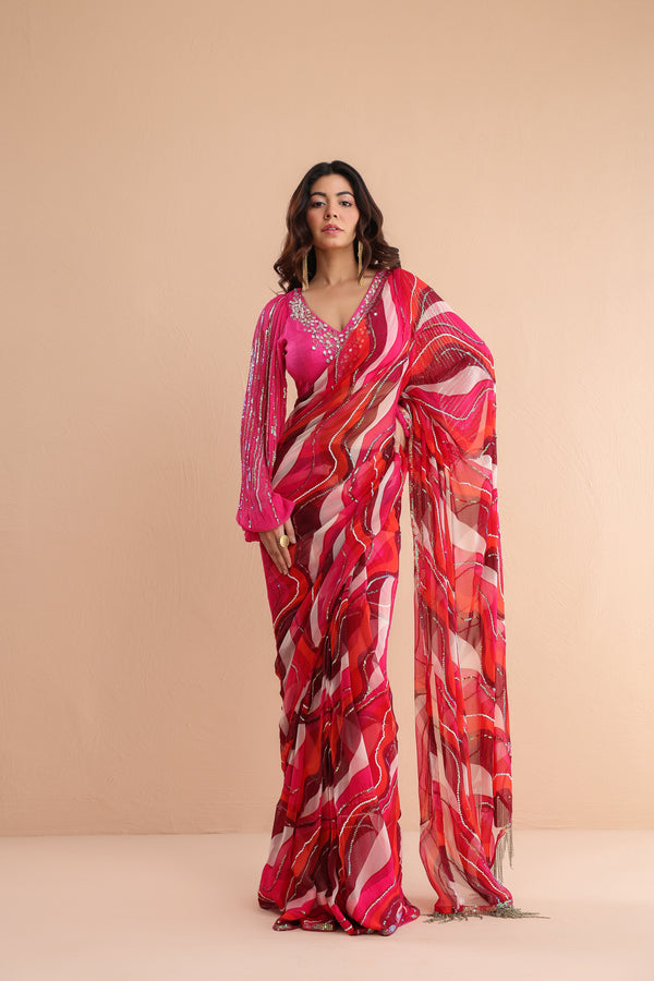 The  cosmo politian saree with bohemium blouse