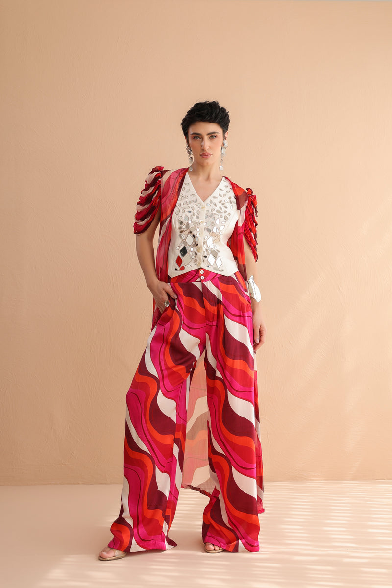 The Swagger Sheesha koti jacket-pant set in ivory & fushcia lehar