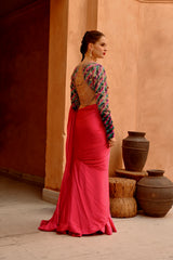 Hot Pink drape saree with 'QUEEN' blouse