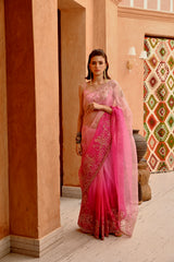 Rose pink ombre saree and blouse set