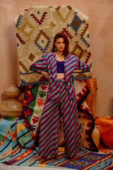 Multi-colour indi-leheriya oversized jacket with corset and papa pants