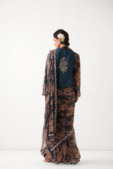 The prussian blue Sheesha Koti Saree
