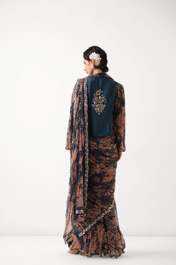 The prussian blue Sheesha Koti Saree