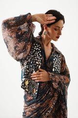 The prussian blue Sheesha Koti Saree