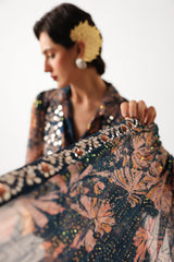 The prussian blue Sheesha Koti Saree