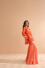Tequila sunrise tunic with exaggerated bell-bottoms