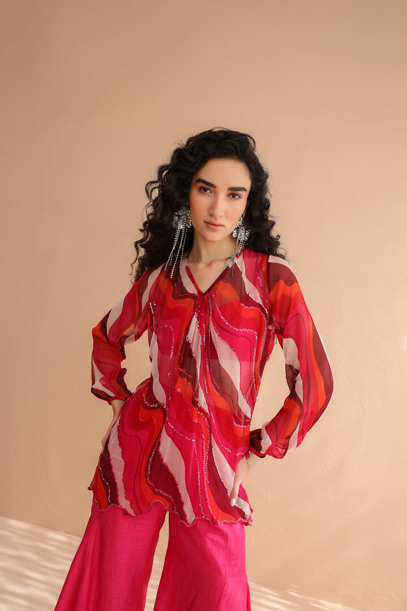Bloody Mary tunic with exaggerated bell-bottoms