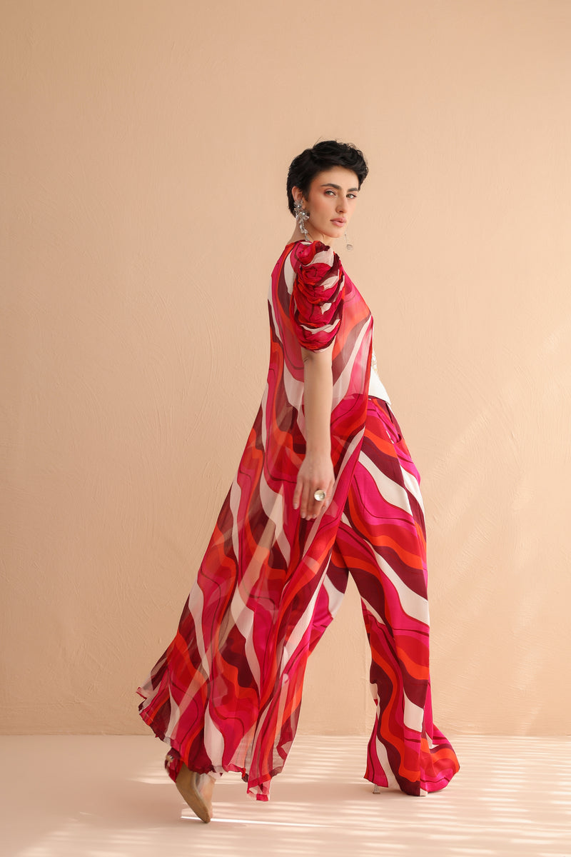 The Swagger Sheesha koti jacket-pant set in ivory & fushcia lehar