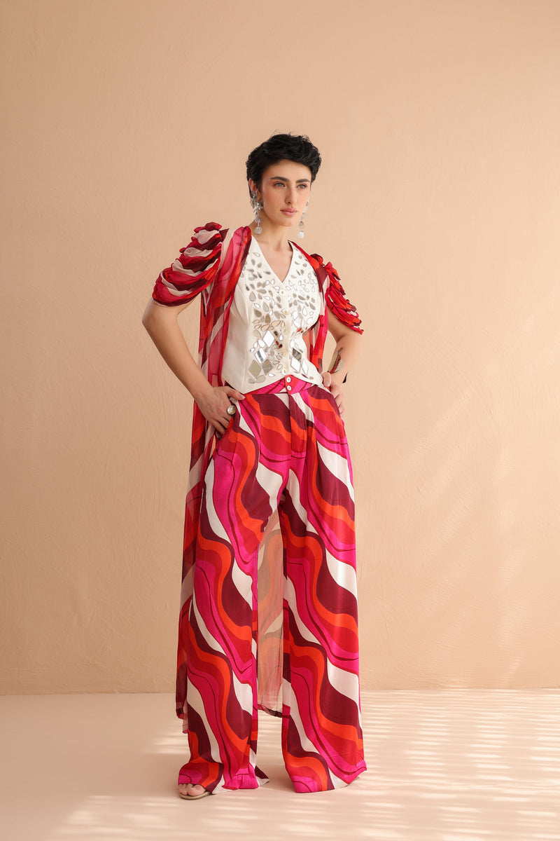 The Swagger Sheesha koti jacket-pant set in ivory & fushcia lehar
