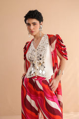 The Swagger Sheesha koti jacket-pant set in ivory & fushcia lehar