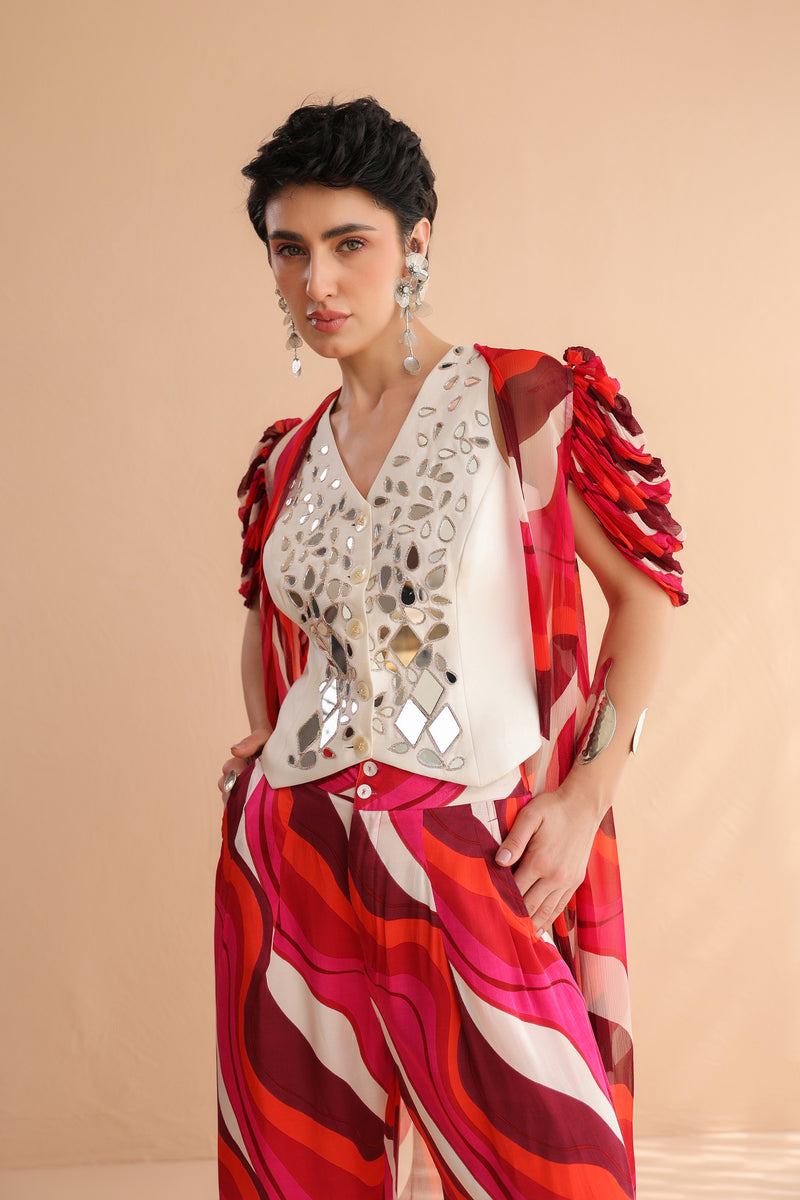The Swagger Sheesha koti jacket-pant set in ivory & fushcia lehar