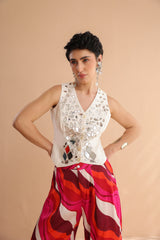 The Swagger Sheesha koti pant  set in ivory & fushcia lehar