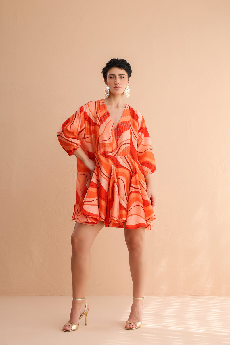 The Tangie Wave Lehar Print Mini Dress