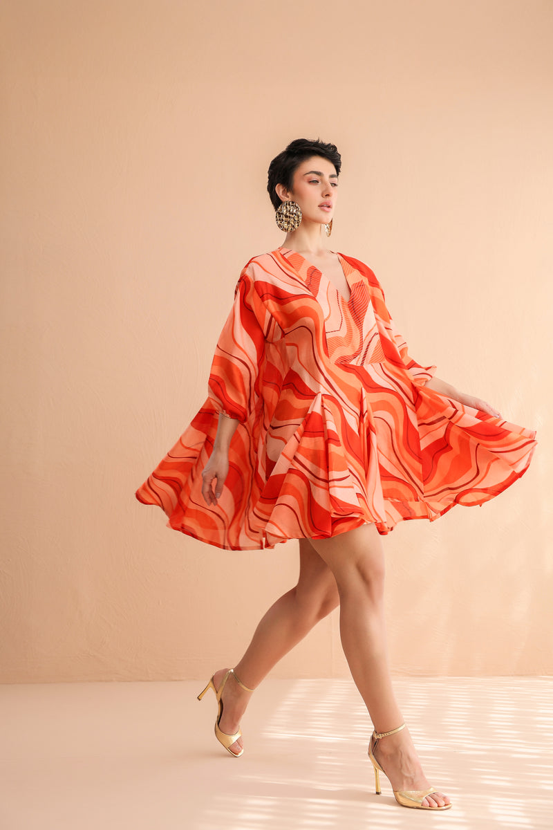 The Tangie Wave Lehar Print Mini Dress