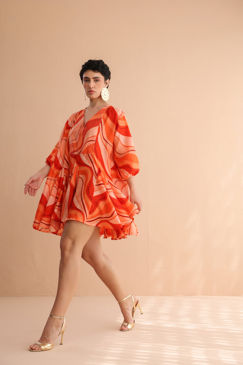 The Tangie Wave Lehar Print Mini Dress
