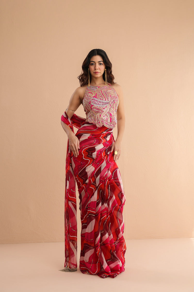 The cosmo politian saree with ambi backless blouse