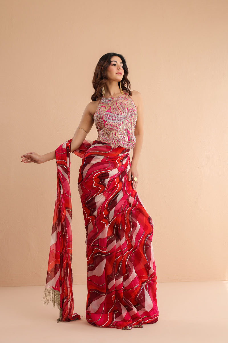 The cosmo politian saree with ambi backless blouse