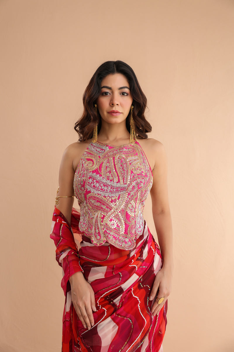 The cosmo politian saree with ambi backless blouse