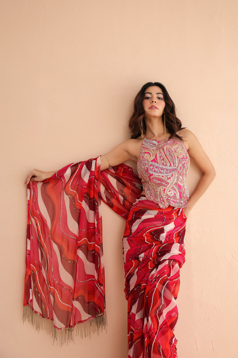 The cosmo politian saree with ambi backless blouse