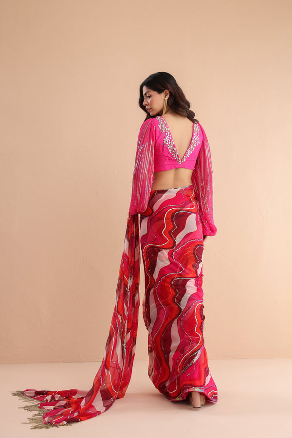 The  cosmo politian saree with bohemium blouse