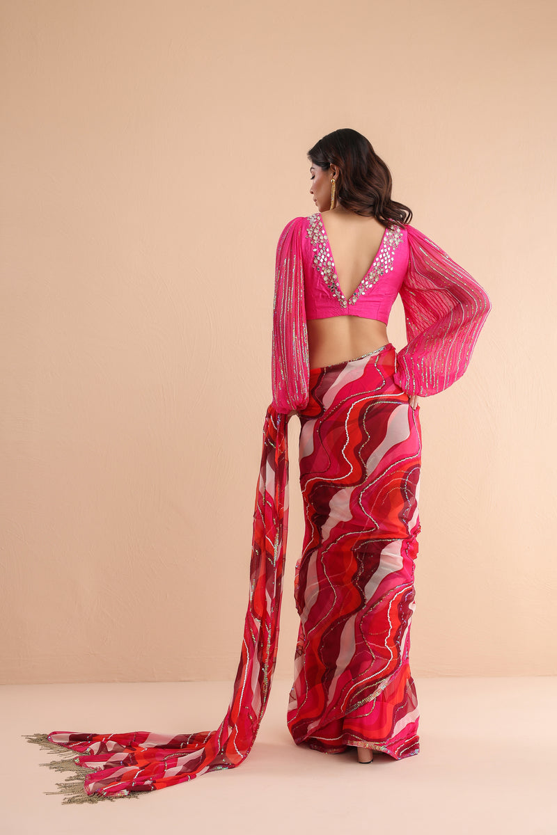 The cosmo politian saree with bohemium blouse