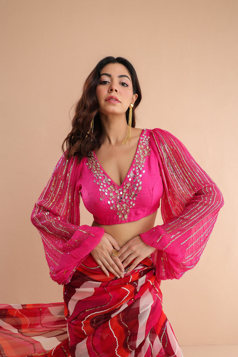 The cosmo politian saree with bohemium blouse