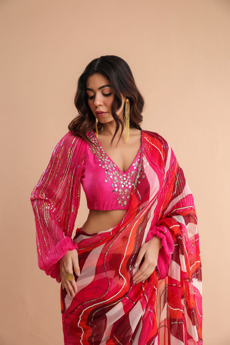 The cosmo politian saree with bohemium blouse
