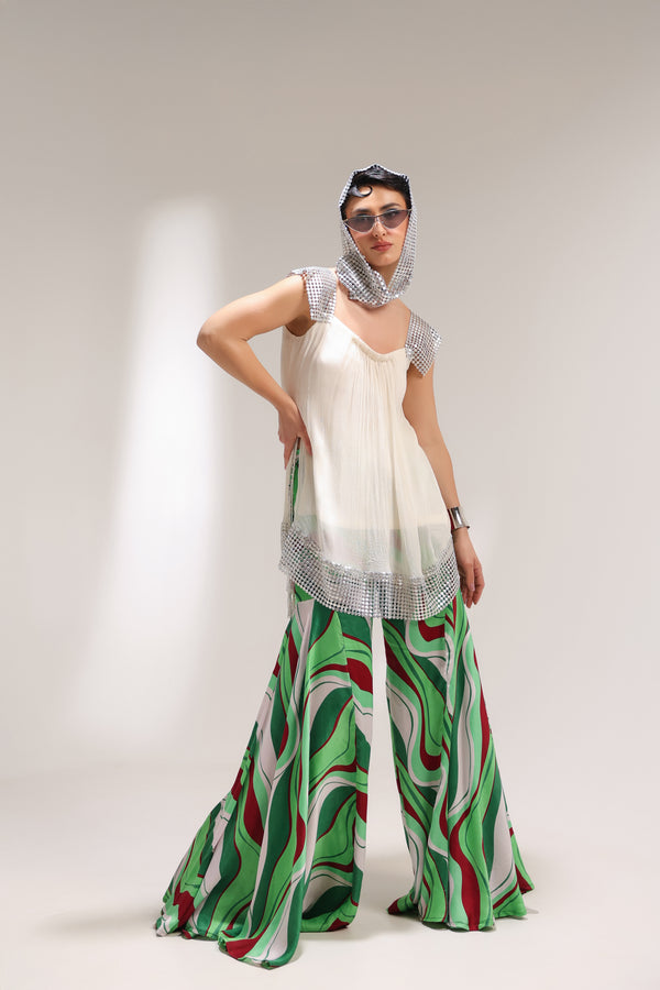 The beverly hills crème tunic with bell-bottoms set