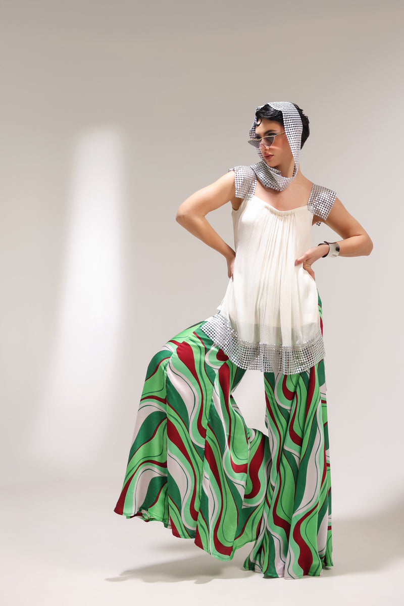 The beverly hills crème tunic with bell-bottoms set