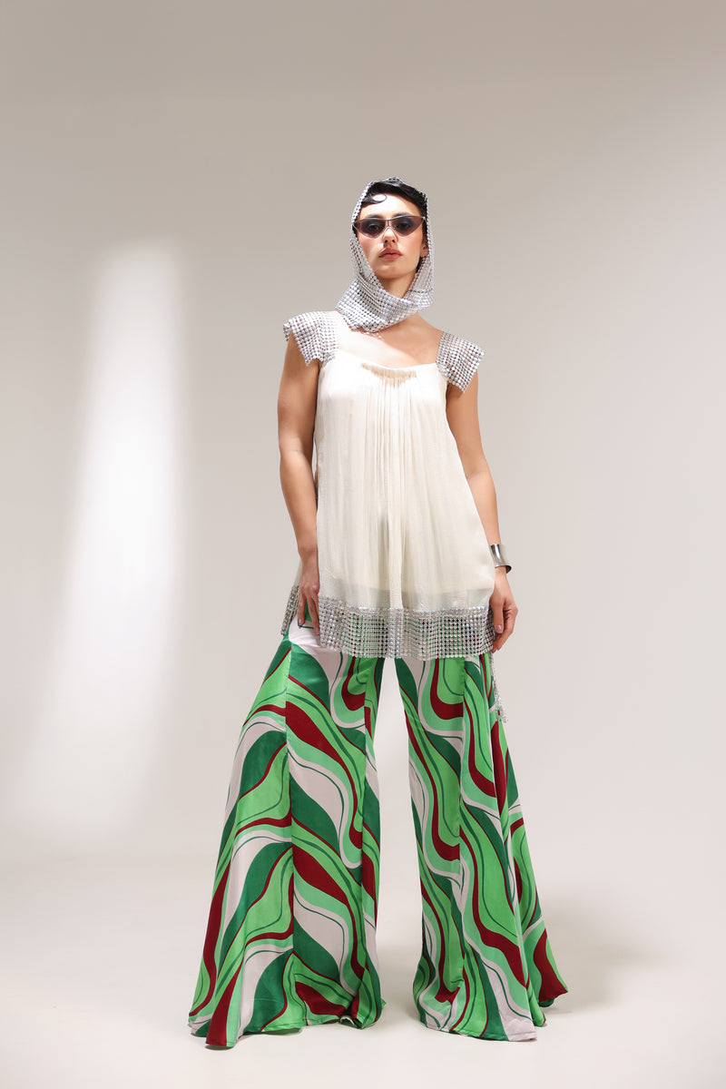 The beverly hills crème tunic with bell-bottoms set