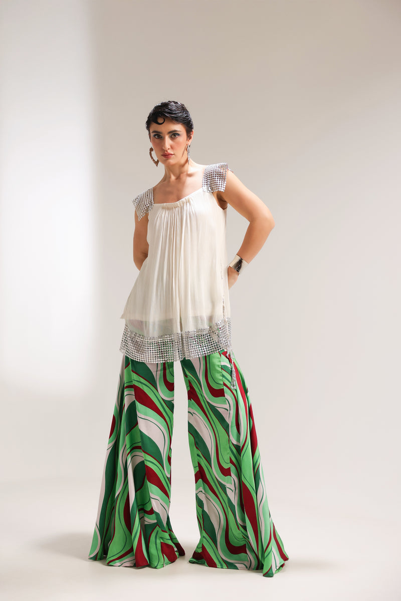 The beverly hills crème tunic with bell-bottoms set