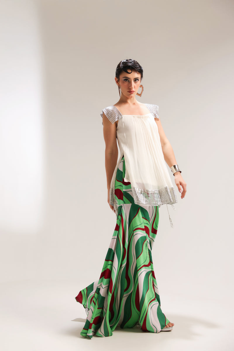 The beverly hills crème tunic with bell-bottoms set