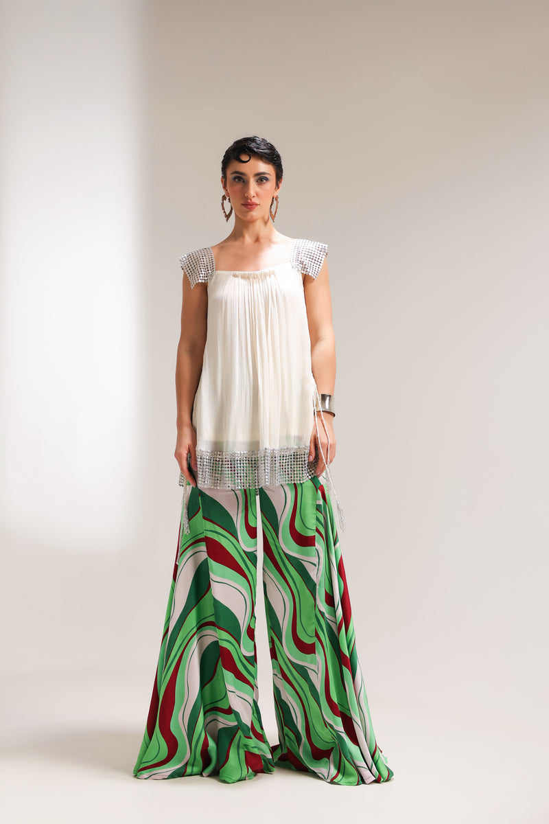 The beverly hills crème tunic with bell-bottoms set