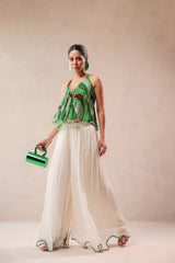 Vegas green halter boho top with Ivory cutwork Palazzo set