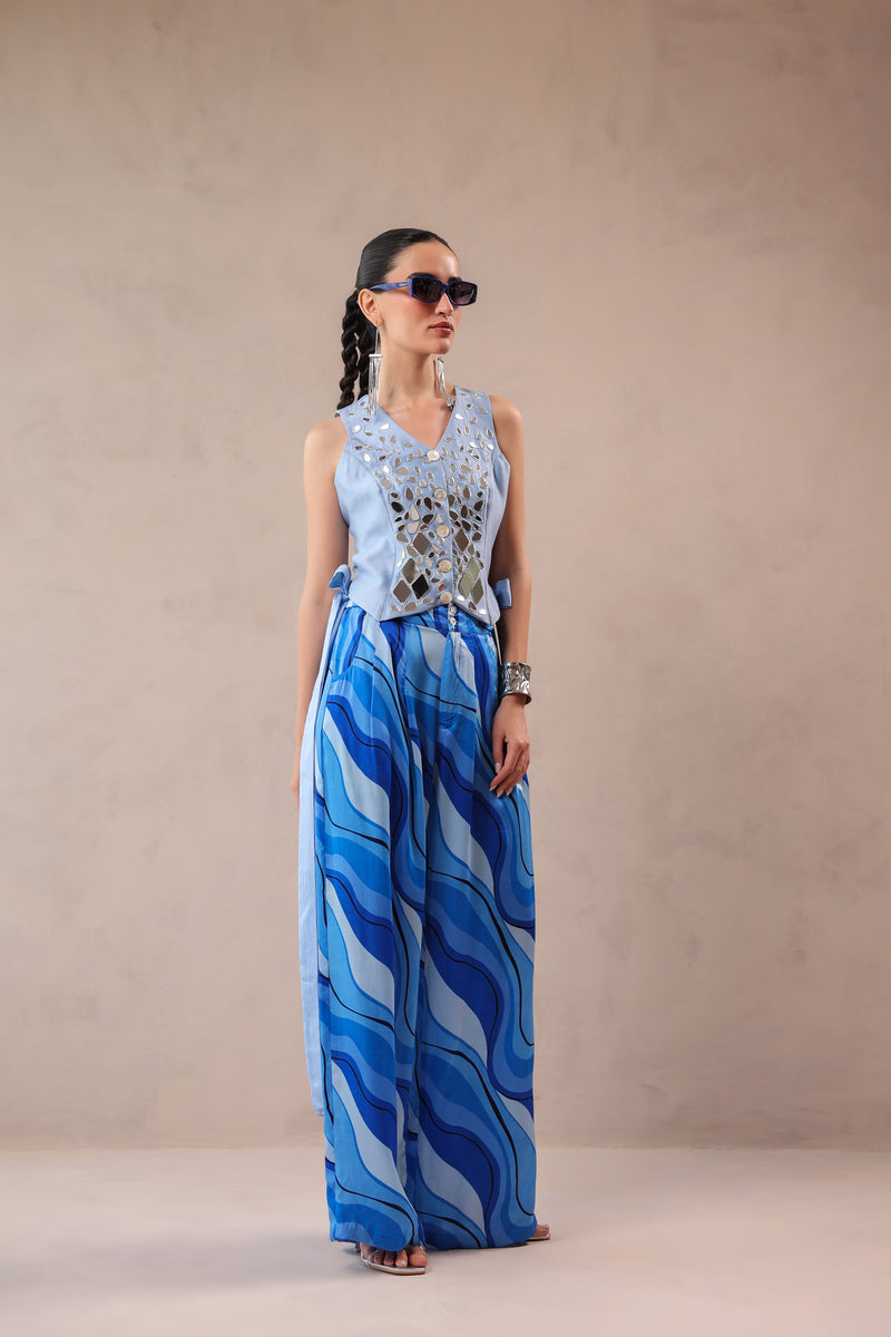 The Swagger Sheesha koti pant  set in ocean & atlantic lehar