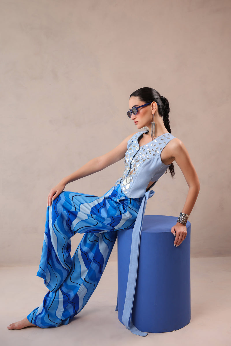 The Swagger Sheesha koti pant  set in ocean & atlantic lehar