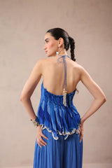 Vegas blue boho halter top with ocean blue cutwork palazzo set