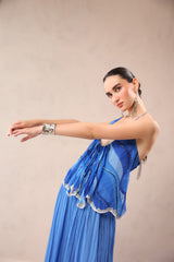 Vegas blue boho halter top with ocean blue cutwork palazzo set