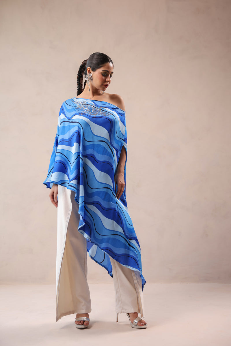 Atlantic Blue cruise cape with creme fall pants