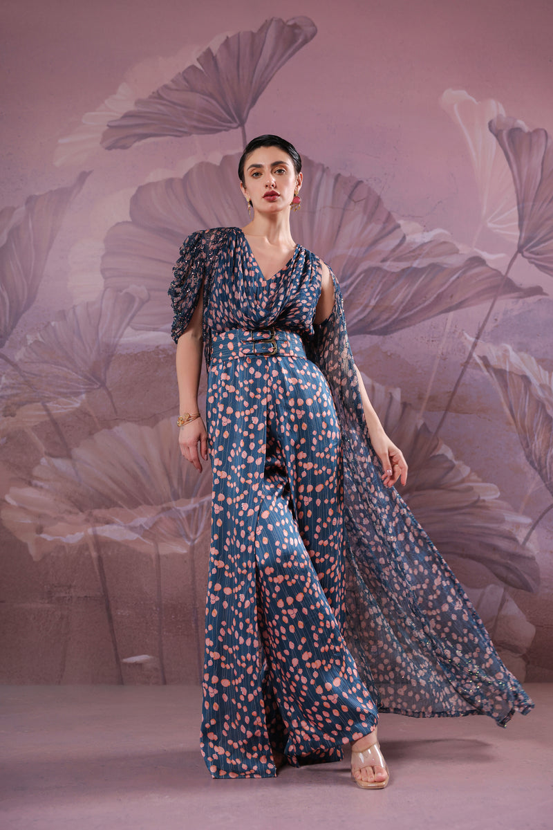 The Telegraph prussian blue cowl jumpsuit