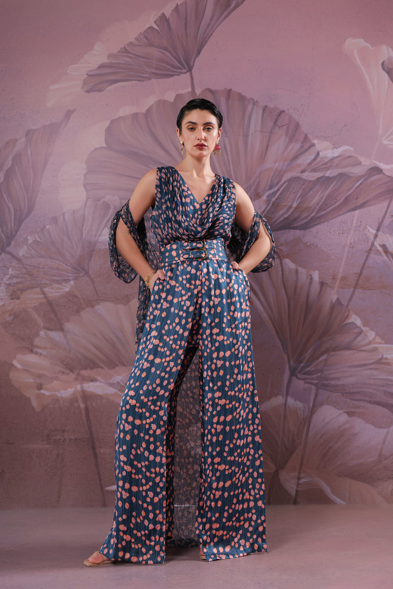 The Telegraph prussian blue cowl jumpsuit
