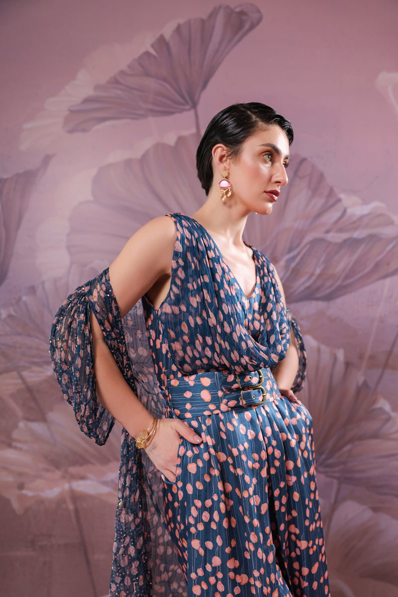 The Telegraph prussian blue cowl jumpsuit