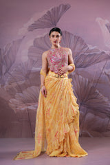 The alipore jhilmil saree set in butter yellow with Ambi Rani Blouse